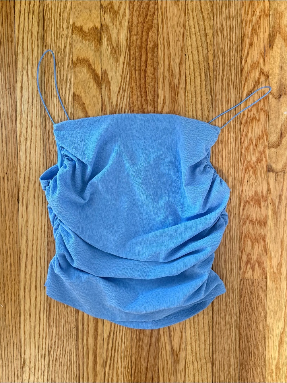 Blue Ruched Spaghetti Strap Women's Tank Top